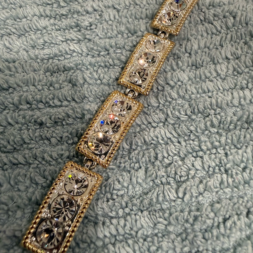 Gold-Tone Crystal Link Bracelet - Clear Rhinestones